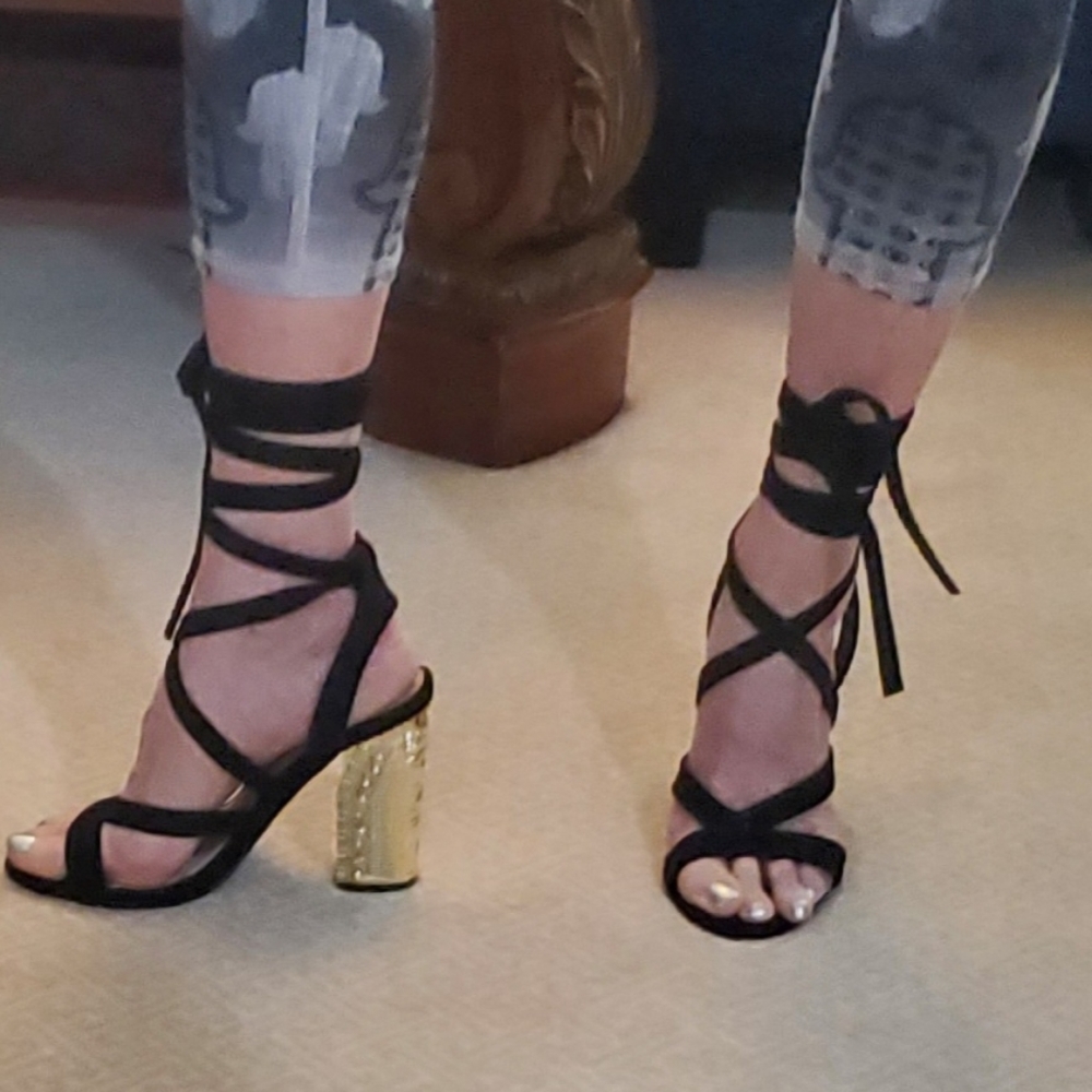 Black Suede Ankle Wrap Heels